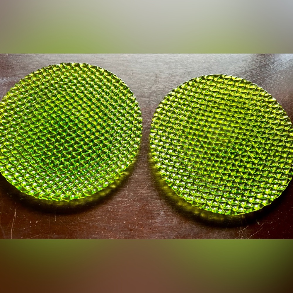 2 pressed green plates 8.25”
